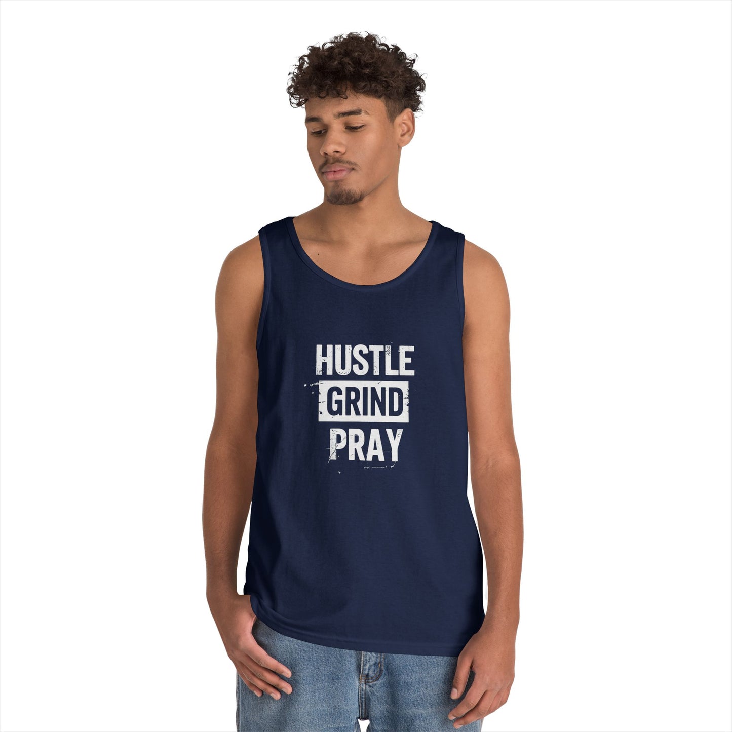Hustle Grind Pray Tank Top - Unisex Heavy Cotton Workout Shirt