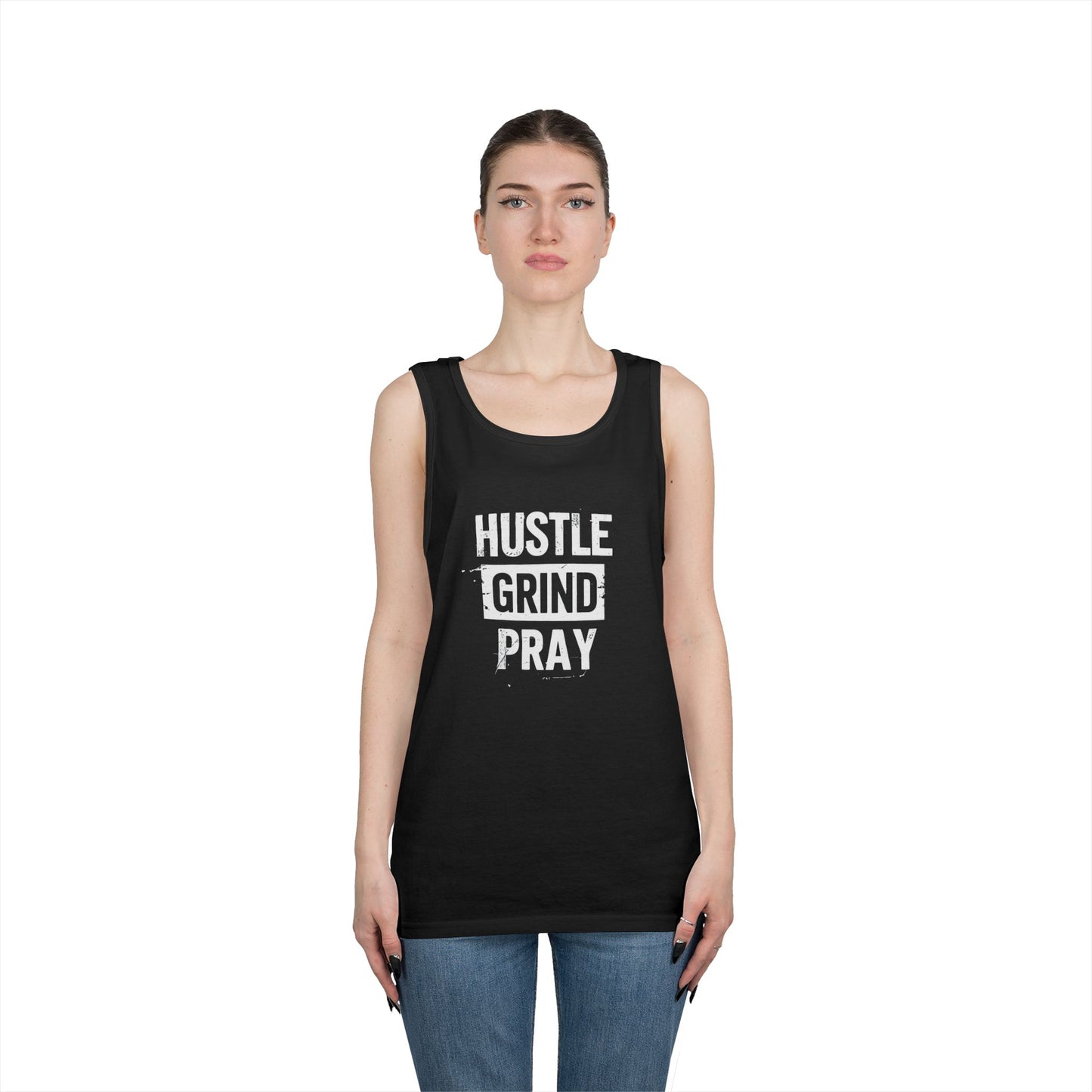 Hustle Grind Pray Tank Top - Unisex Heavy Cotton Workout Shirt