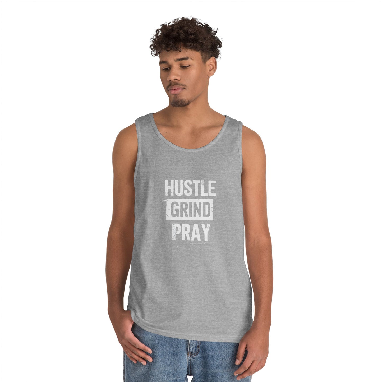 Hustle Grind Pray Tank Top - Unisex Heavy Cotton Workout Shirt