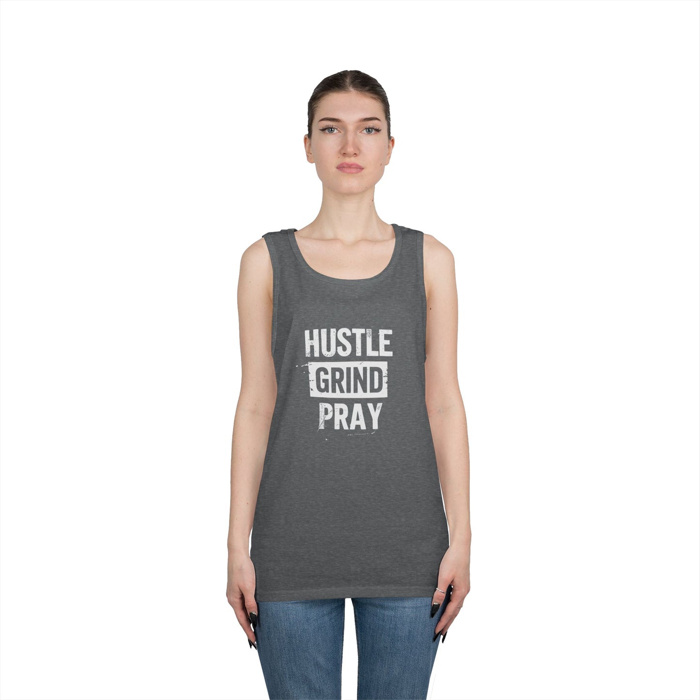Hustle Grind Pray Tank Top - Unisex Heavy Cotton Workout Shirt