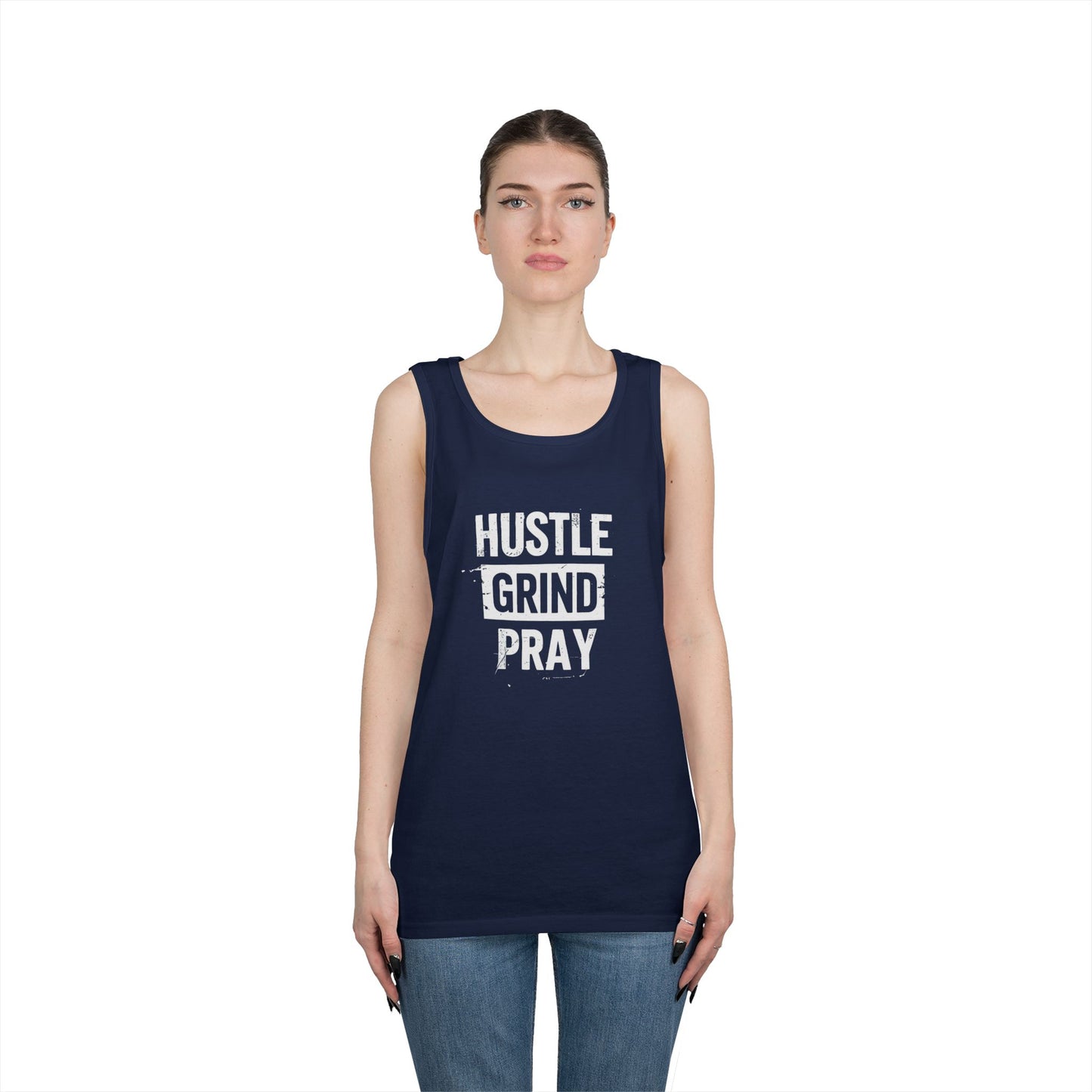 Hustle Grind Pray Tank Top - Unisex Heavy Cotton Workout Shirt