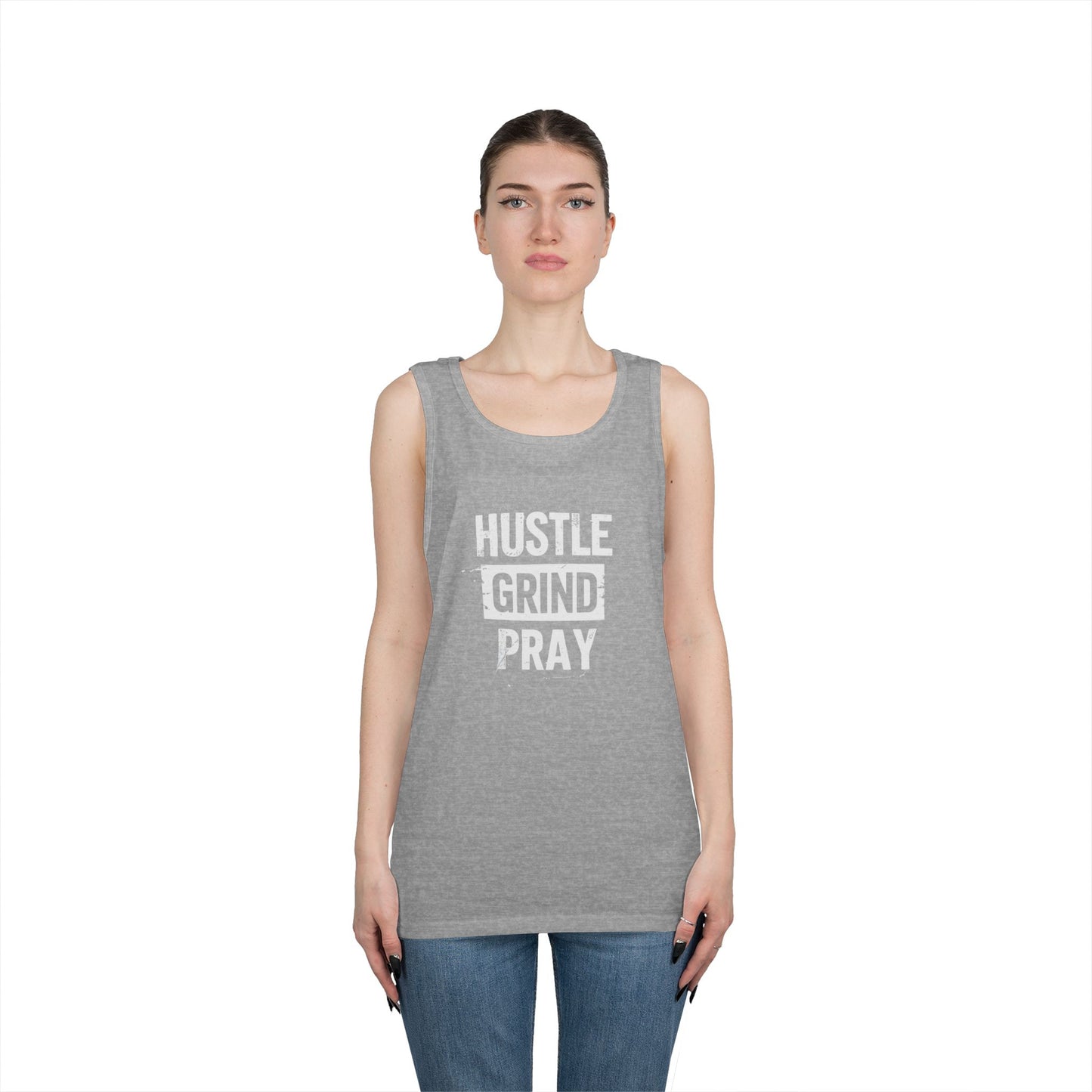 Hustle Grind Pray Tank Top - Unisex Heavy Cotton Workout Shirt