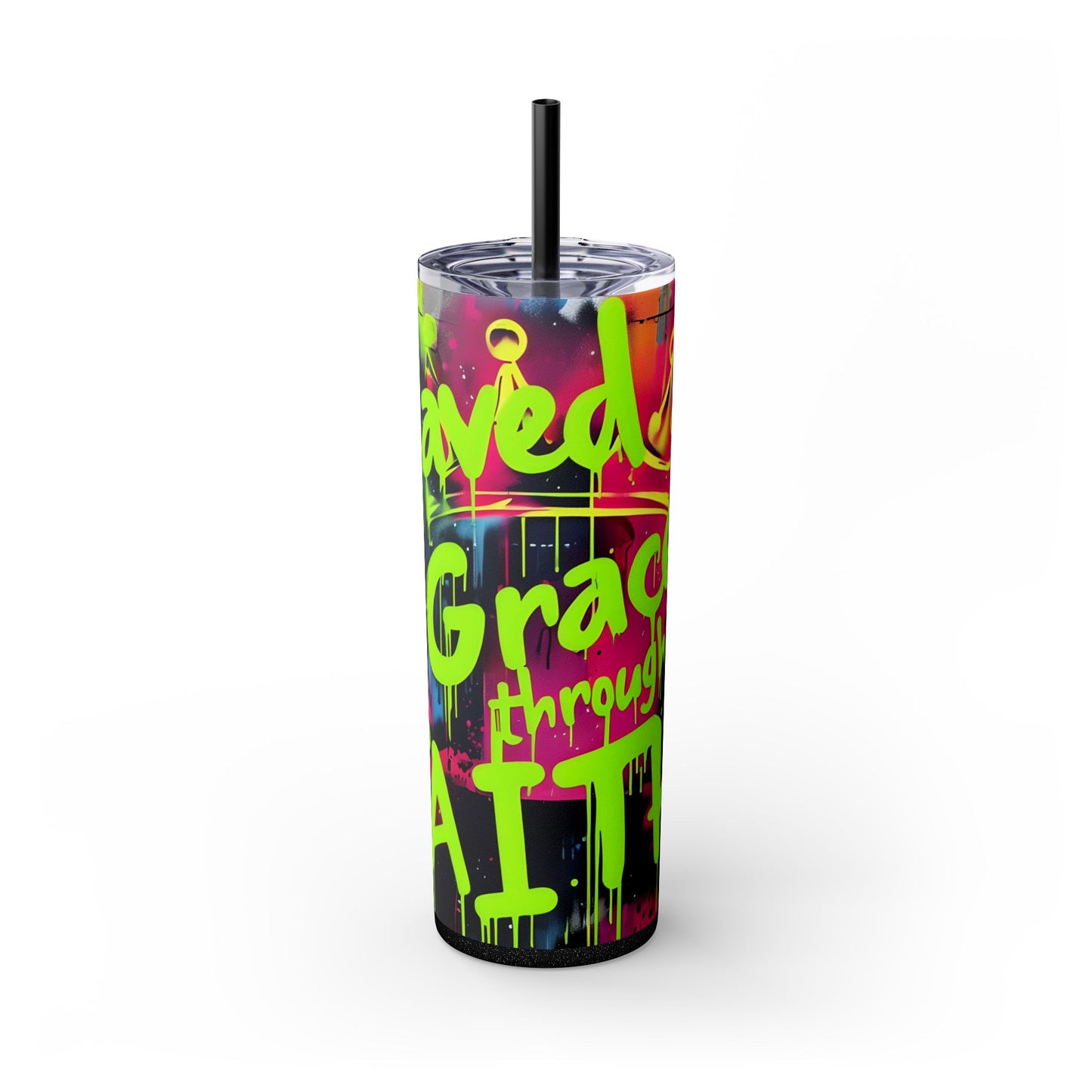 'Saved by Grace through Faith' Skinny Tumbler with Straw - 20oz