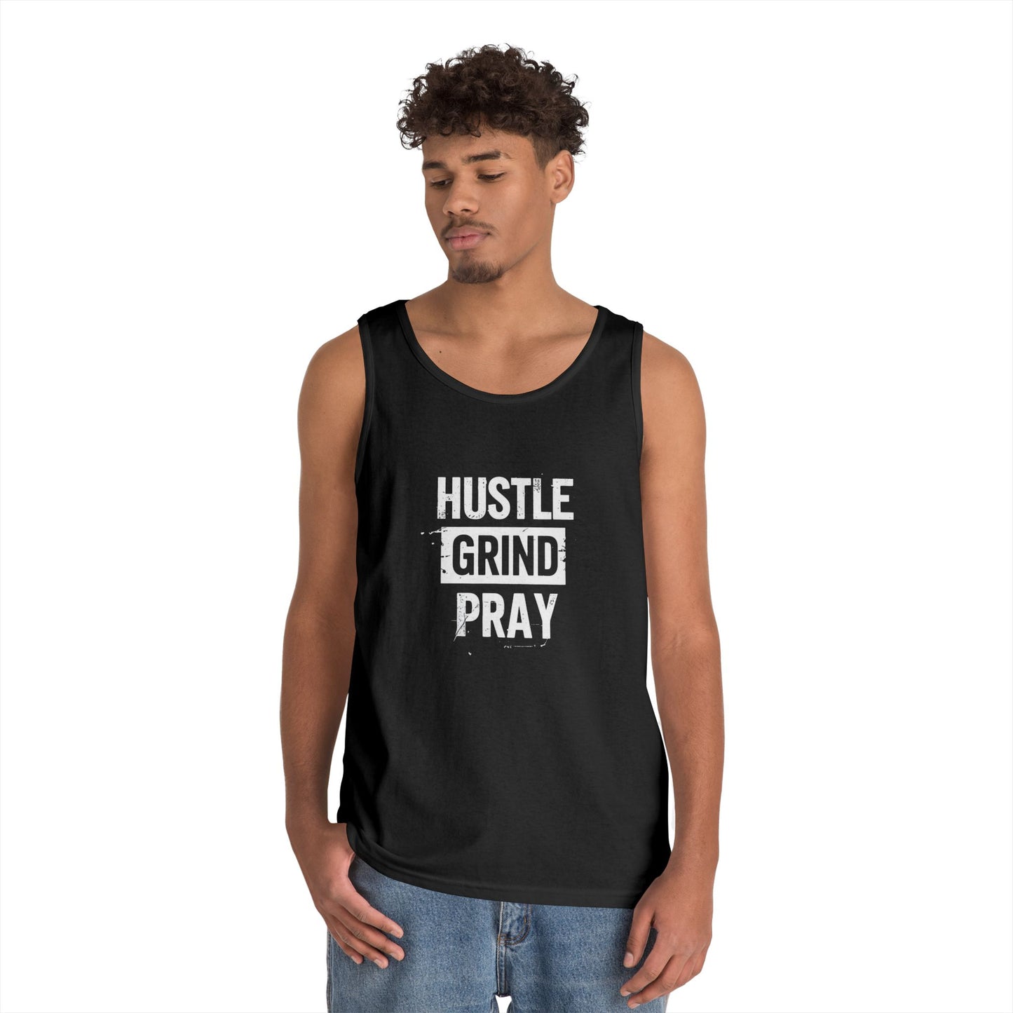 Hustle Grind Pray Tank Top - Unisex Heavy Cotton Workout Shirt