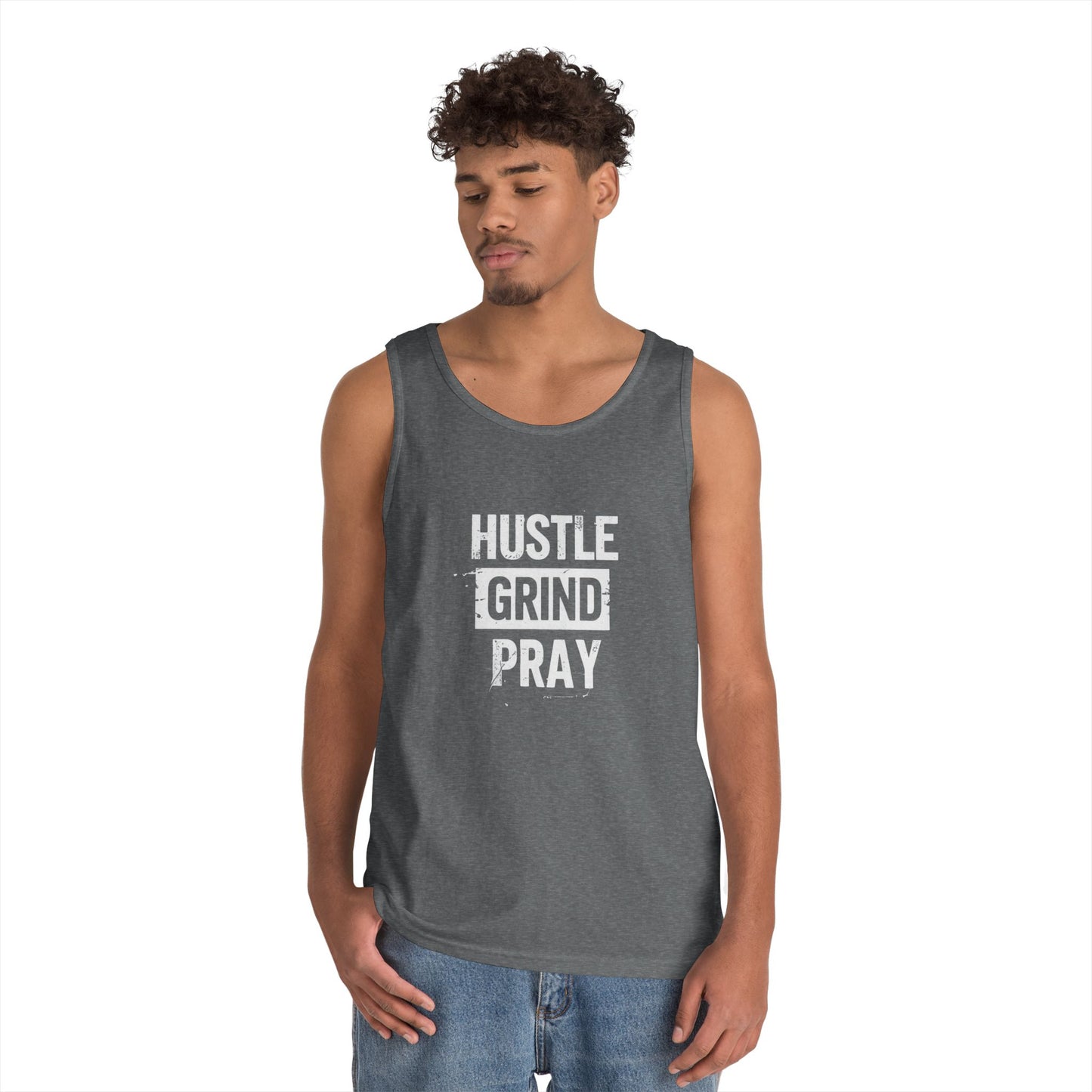 Hustle Grind Pray Tank Top - Unisex Heavy Cotton Workout Shirt