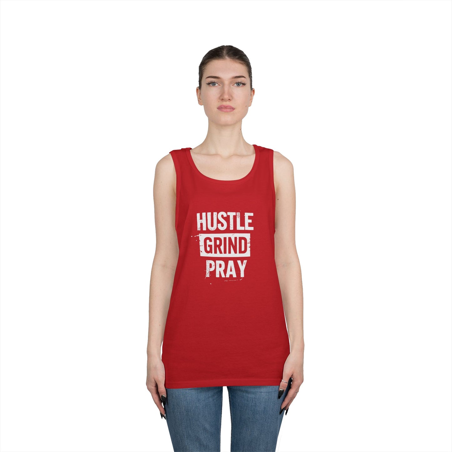 Hustle Grind Pray Tank Top - Unisex Heavy Cotton Workout Shirt
