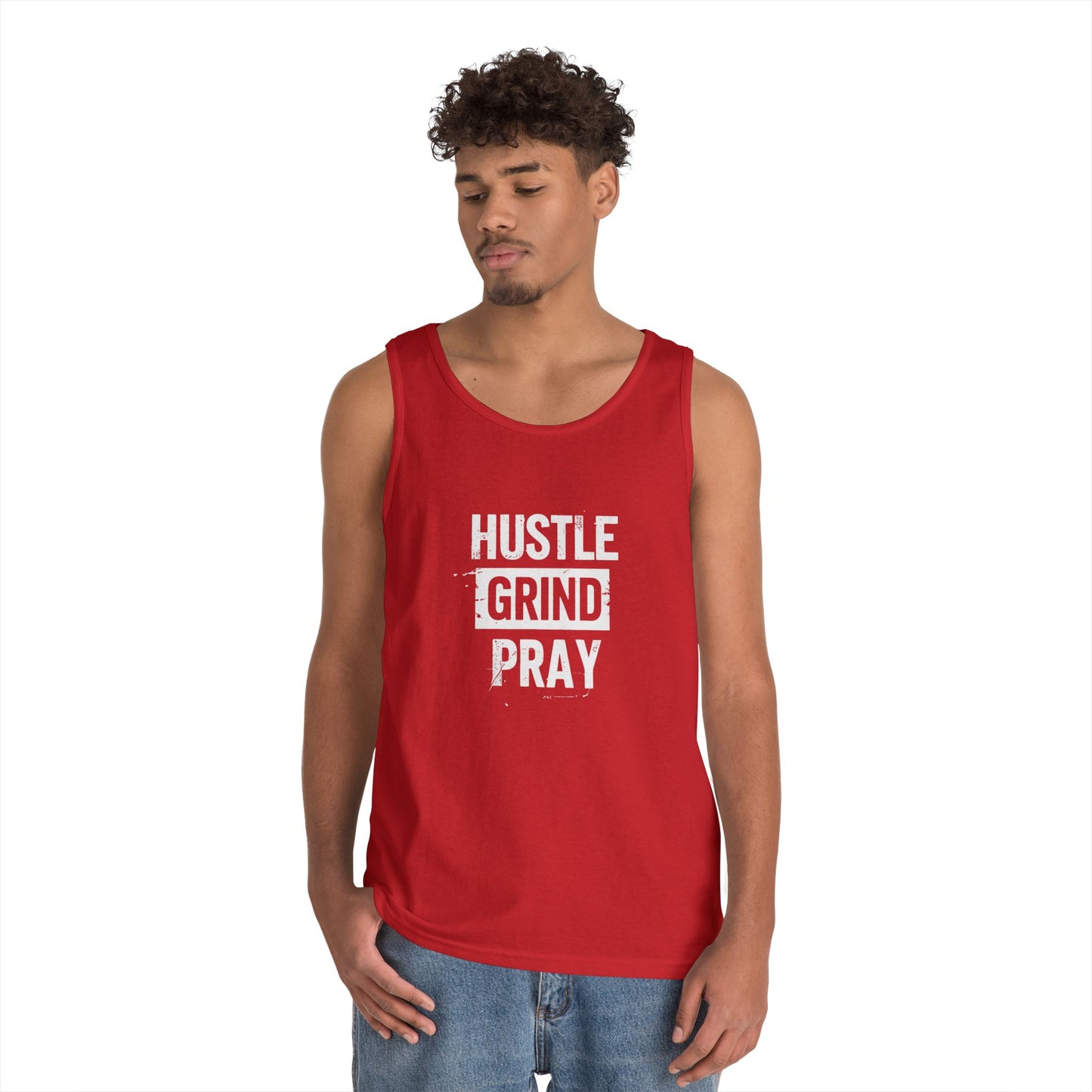 Hustle Grind Pray Tank Top - Unisex Heavy Cotton Workout Shirt