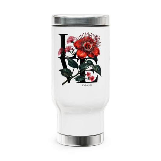 'LOVE' Stainless Steel Travel Mug with Handle, 14oz